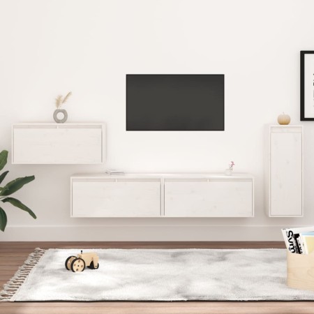 TV-Möbel 4-teilig aus massivem weißem Kiefernholz von vidaXL, TV-Möbel - Ref: Foro24-3100220, Preis: 223,90 €, Rabatt: %