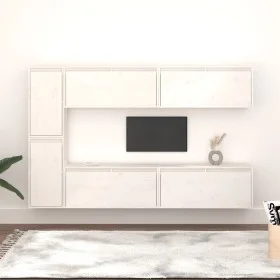 TV-Möbel 6-teilig aus massivem weißem Kiefernholz von vidaXL, TV-Möbel - Ref: Foro24-3100235, Preis: 305,46 €, Rabatt: %