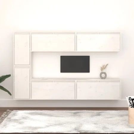 TV-Möbel 6-teilig aus massivem weißem Kiefernholz von vidaXL, TV-Möbel - Ref: Foro24-3100235, Preis: 305,46 €, Rabatt: %
