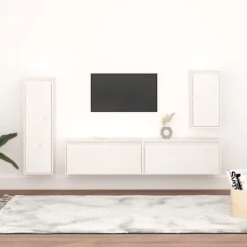 TV-Möbel 4-teilig aus massivem weißem Kiefernholz von vidaXL, TV-Möbel - Ref: Foro24-3100230, Preis: 225,39 €, Rabatt: %
