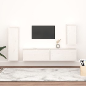 TV-Möbel 4-teilig aus massivem weißem Kiefernholz von vidaXL, TV-Möbel - Ref: Foro24-3100230, Preis: 228,45 €, Rabatt: %