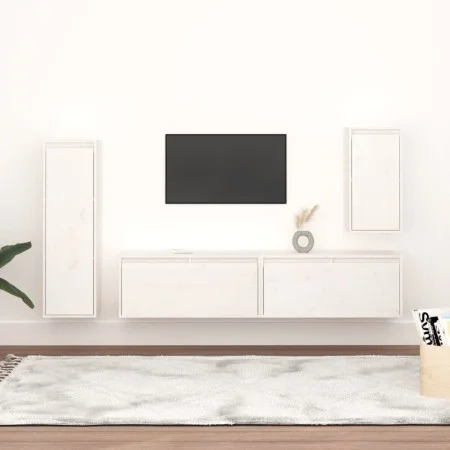 TV-Möbel 4-teilig aus massivem weißem Kiefernholz von vidaXL, TV-Möbel - Ref: Foro24-3100230, Preis: 225,39 €, Rabatt: %