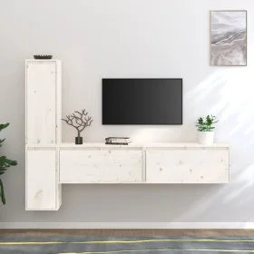 TV-Möbel 4-teilig aus massivem weißem Kiefernholz von vidaXL, TV-Möbel - Ref: Foro24-3100280, Preis: 204,34 €, Rabatt: %