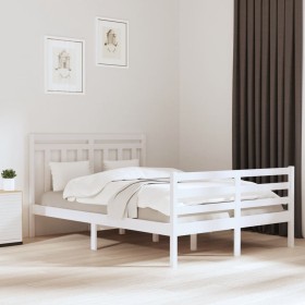 Estructura de cama doble pequeña madera maciza blanca 120x190cm