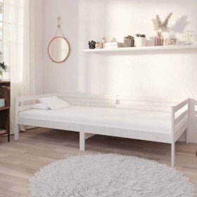 Sofá cama con cajones madera de pino maciza blanco 90x200 cm Sofá cama con cajones madera de pino maciza blanco 90x200 cm