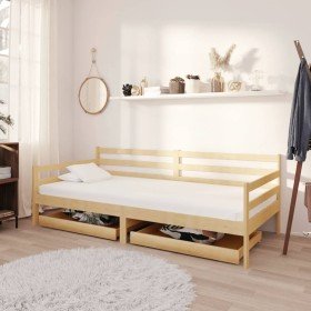 Sofá cama con cajones madera de pino maciza 90x200 cm