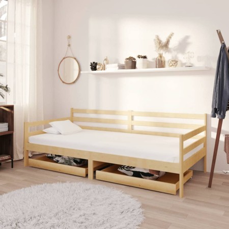 Sofá cama con cajones madera de pino maciza 90x200 cm