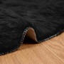 Alfombra de Piel de Oveja Falsa Negro 80 x 80 cm Poliéster