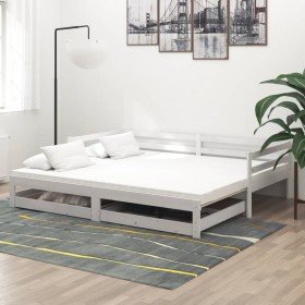 Sofá cama extraíble madera maciza de pino blanco 2x(90x200) cm Sofá cama extraíble madera maciza de pino blanco 2x(90x200) cm