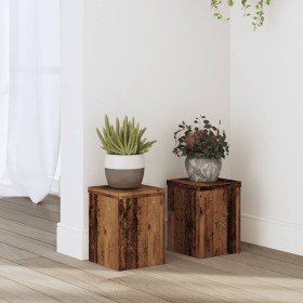 Soportes de plantas 2 uds madera roble envejecido 15x15x20 cm en Soportes para macetas | Comprar online en Foro24