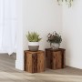 Soportes de plantas 2 uds madera roble envejecido 15x15x20 cm