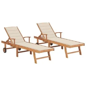 Sun loungers 2 pcs solid teak wood with cream cushion by vidaXL, Loungers - Ref: Foro24-3073188, Price: 572,79 €, Discount: %