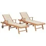 Sonnenliegen 2 Stück aus massivem Teakholz mit cremefarbenem Kissen von vidaXL, Liegen - Ref: Foro24-3073188, Preis: 551,14 €...