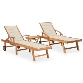 Sun loungers with table and cushion 2 units solid teak wood by vidaXL, Loungers - Ref: Foro24-3073173, Price: 597,91 €, Disco...