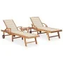 Sun loungers with table and cushion 2 units solid teak wood by vidaXL, Loungers - Ref: Foro24-3073173, Price: 597,91 €, Disco...