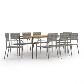 9-teiliges synthetisches Rattan anthrazitgraues Garten-Esszimmerset von vidaXL, Gartensets - Ref: Foro24-3072510, Preis: 457,...