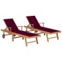 Sonnenliegen 2 Stück aus massivem Teakholz mit rotem Kissen von vidaXL, Liegen - Ref: Foro24-3073195, Preis: 549,91 €, Rabatt: %