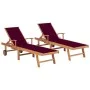 Sun loungers 2 pcs solid teak wood with red cushion by vidaXL, Loungers - Ref: Foro24-3073195, Price: 583,24 €, Discount: %
