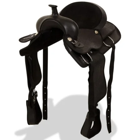 Western saddle, bridle and real leather breastplate 17" black by vidaXL, Frames - Ref: Foro24-91354, Price: 224,43 €, Discoun...