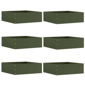 Borde de Césped 6 pcs Verde Oliva 40 x 40 x 13 cm Acero