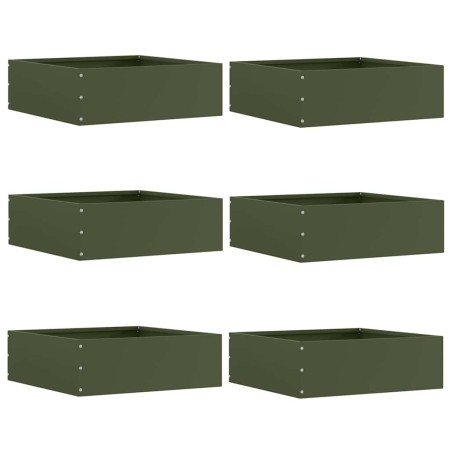 Borde de Césped 6 pcs Verde Oliva 40 x 40 x 13 cm Acero