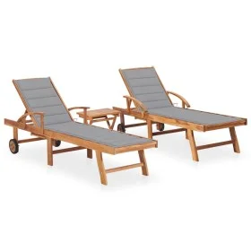 Sun loungers with table and cushion 2 units solid teak wood by vidaXL, Loungers - Ref: Foro24-3073172, Price: 590,96 €, Disco...