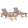 Sun loungers with table and cushion 2 units solid teak wood by vidaXL, Loungers - Ref: Foro24-3073172, Price: 597,22 €, Disco...