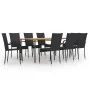 Set de muebles de comedor de jardín 9 piezas ratán PE negro de vidaXL, Conjuntos de jardín - Ref: Foro24-3072505, Precio: 667...