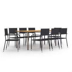 Set de muebles de comedor de jardín 9 piezas ratán PE negro de vidaXL, Conjuntos de jardín - Ref: Foro24-3072509, Precio: 440...