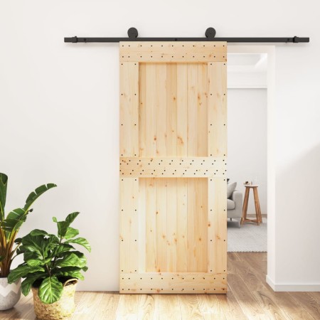 Puerta corredera con herrajes madera maciza de pino 90x210 cm de vidaXL, Puertas - Ref: Foro24-3203073, Precio: 200,13 €, Des...