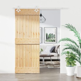 Puerta corredera con herrajes madera maciza de pino 80x210 cm