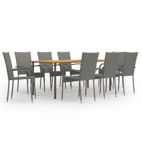 Set de muebles de comedor de jardín 9 piezas de ratán PE gris