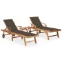 Sun loungers with table and cushion 2 units solid teak wood by vidaXL, Loungers - Ref: Foro24-3073179, Price: 590,96 €, Disco...
