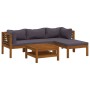 Muebles de jardín 5 pzas cojines madera maciza de acacia