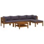 Muebles de jardín 6 pzas cojines madera maciza de acacia