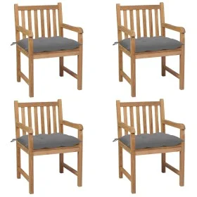 Garden chairs 4 pcs solid teak wood with gray cushions by vidaXL, Garden chairs - Ref: Foro24-3073020, Price: 596,84 €, Disco...