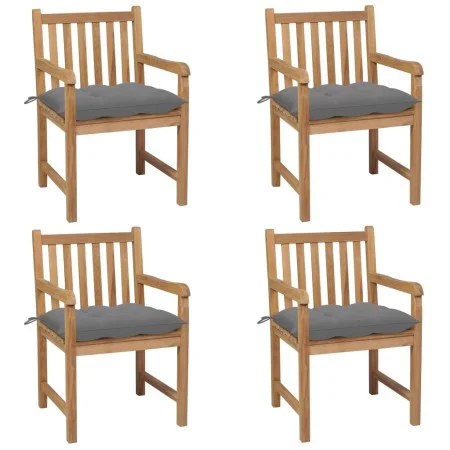 Gartenstühle 4 Stück aus massivem Teakholz mit grauen Kissen von vidaXL, Gartenstühle - Ref: Foro24-3073020, Preis: 588,51 €,...