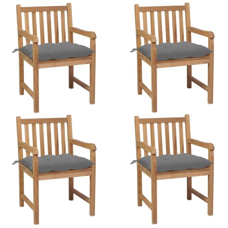 Gartenstühle 4 Stück aus massivem Teakholz mit grauen Kissen von vidaXL, Gartenstühle - Ref: Foro24-3073020, Preis: 621,94 €,...