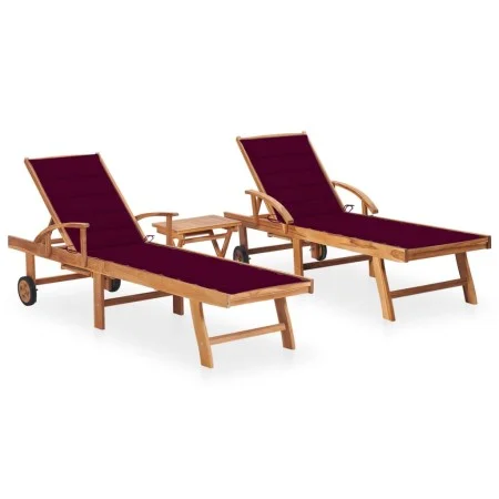 Tumbonas con mesa y cojín 2 unidades madera maciza de teca by vidaXL, Loungers - Ref: Foro24-3073180, Price: 590,96 €, Discou...