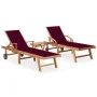 Tumbonas con mesa y cojín 2 unidades madera maciza de teca by vidaXL, Loungers - Ref: Foro24-3073180, Price: 590,96 €, Discou...