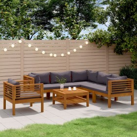Muebles de jardín 7 pzas cojines madera maciza de acacia