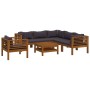Muebles de jardín 7 pzas cojines madera maciza de acacia