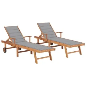 Sun loungers 2 units solid teak wood with gray cushion by vidaXL, Loungers - Ref: Foro24-3073187, Price: 563,78 €, Discount: %