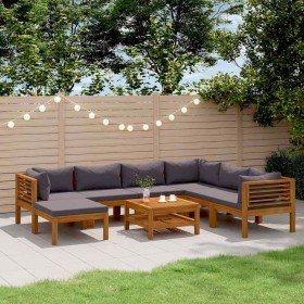 Muebles de jardín 8 pzas cojines madera maciza de acacia