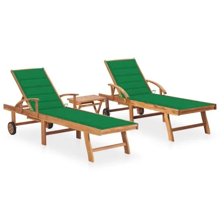 Sun loungers with table and cushion 2 units solid teak wood by vidaXL, Loungers - Ref: Foro24-3073176, Price: 590,70 €, Disco...