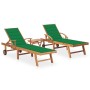 Sun loungers with table and cushion 2 units solid teak wood by vidaXL, Loungers - Ref: Foro24-3073176, Price: 564,76 €, Disco...