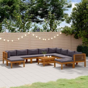 Muebles de jardín 11 pzas cojines madera maciza de acacia