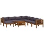 Muebles de jardín 9 pzas cojines madera maciza de acacia
