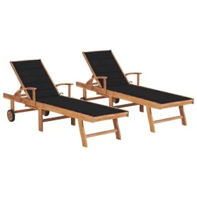 Sun loungers 2 units solid teak wood with black cushion by vidaXL, Loungers - Ref: Foro24-3073193, Price: 572,51 €, Discount: %