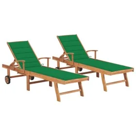 Sun loungers 2 units solid teak wood with green cushion by vidaXL, Loungers - Ref: Foro24-3073191, Price: 573,76 €, Discount: %